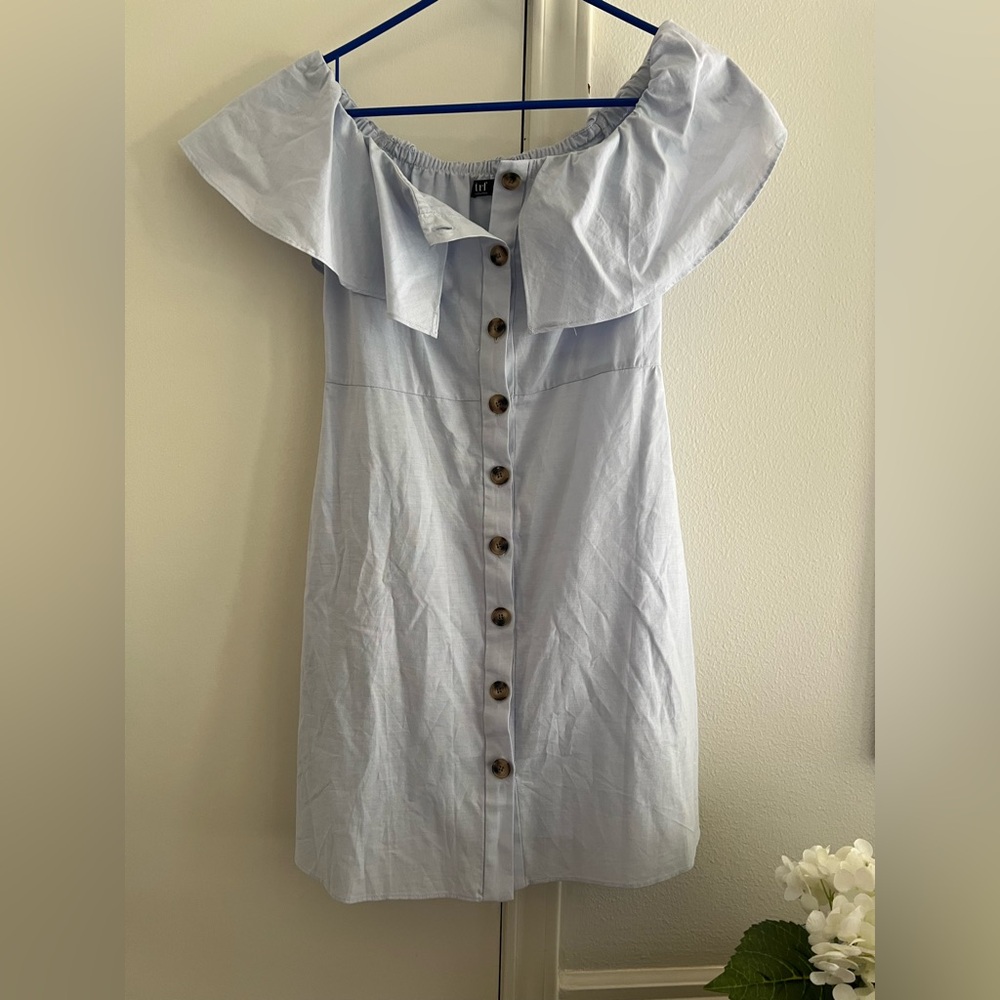 Zara Light Blue Off-Shoulder Mini Dress